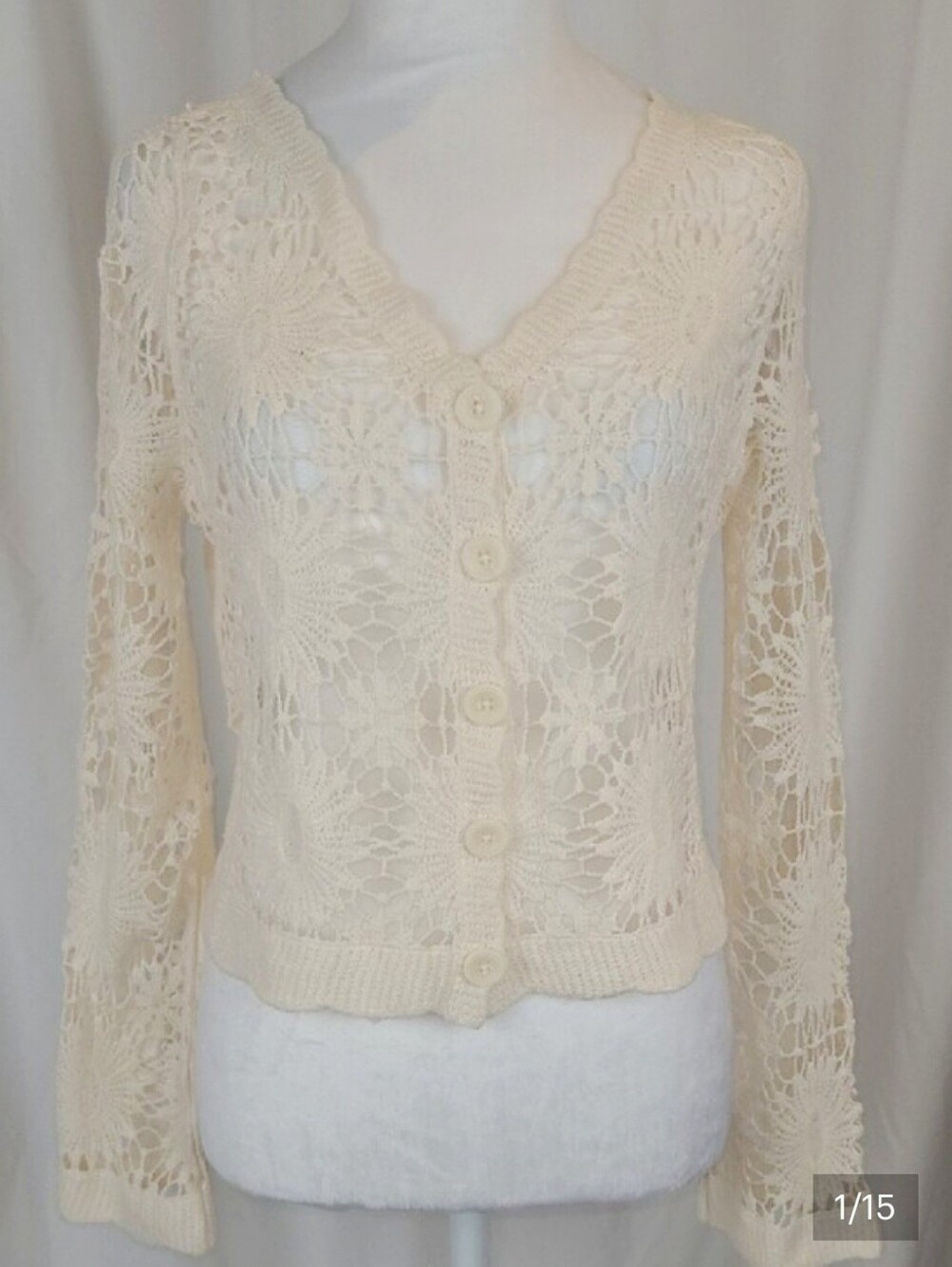 Warehouse One Cream Open-Knit 100% Cotton Cardigan – Size S/M – NEW